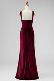 Burgundy Sheath Velvet Long Formal Dress