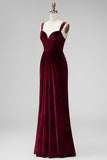 Burgundy Sheath Velvet Long Formal Dress