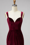 Burgundy Sheath Velvet Long Formal Dress
