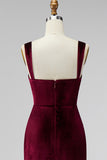 Burgundy Sheath Velvet Long Formal Dress