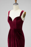 Burgundy Sheath Velvet Long Formal Dress