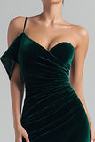 Dark Green Sheath Velvet One Shoulder Long Formal Dress