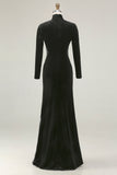Black Mermaid High Neck Velvet Long Formal Dress with Lace