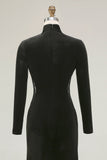 Black Mermaid High Neck Velvet Long Formal Dress with Lace