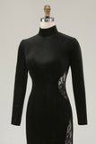 Black Mermaid High Neck Velvet Long Formal Dress with Lace