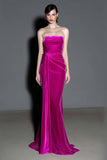 Fuchsia Mermaid Velvet Strapless Formal Dress with Sash
