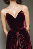 Burgundy A Line Sweetheart Long Velvet Formal Dress