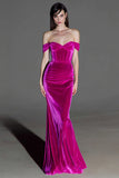 Fuchsia Corset Off the Shoulder Mermaid Maxi Velvet Formal Dress