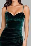 Dark Green Velvet Long Spaghetti Straps Formal Dress with Slit
