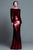 Burgundy Velvet Mermaid Bateau Neck Long Formal Dress