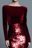 Burgundy Velvet Mermaid Bateau Neck Long Formal Dress