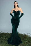 Dark Green Mermaid Sweetheart Corset Velvet Long Formal Dress