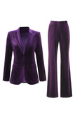 Plum Velvet 2 Piece Peak Lapel Single Breasted Women's Suits