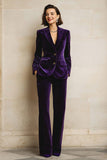 Velvet 2 Piece Plum Peak Lapel Single Breasted Women's Suits