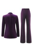 2 Piece Plum Velvet Peak Lapel Single Breasted Women's Suits