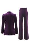 Plum Velvet 2 Piece Peak Lapel Single Breasted Women's Suits