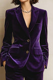 Velvet 2 Piece Plum Peak Lapel Single Breasted Women's Suits