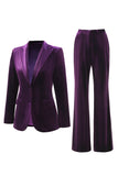 Plum Velvet 2 Piece Peak Lapel Single Breasted Women's Suits