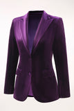 Plum Velvet 2 Piece Peak Lapel Single Breasted Women's Suits