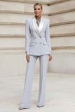 Light Grey Shawl Lapel 2 Piece Double Breasted Slim Fit Women's Business Suits