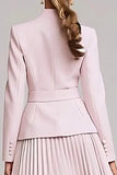 Light Pink A Line 2 Piece Pleated Work Dress with Belt