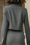2 Piece Grey Tweed Pencil Single Breasted Work Dress