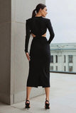 Black Sheath Cut Out Long Sleeves Work Dress