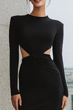 Black Sheath Cut Out Long Sleeves Work Dress