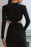 Black Sheath Cut Out Long Sleeves Work Dress