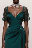 A-Line Dark Green Short Sleeve Pageant Dress