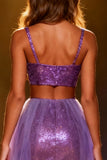 Sparkly Purple Sequin Mermaid Two Piece Long Pageant Dress