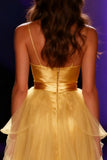 Yellow Satin Mermaid Spaghetti Straps Long Pageant Dress