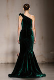 Mermaid Dark Green One Shoulder Velvet Evening Dress With Slit