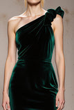 Mermaid Dark Green One Shoulder Velvet Evening Dress With Slit