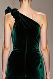Mermaid Dark Green One Shoulder Velvet Evening Dress With Slit