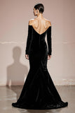 Black Mermaid Off the Shoulder Velvet Long Evening Dress