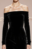 Black Mermaid Off the Shoulder Velvet Long Evening Dress