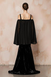 Mermaid Cold Shoulder Black Velvet Evening Dress