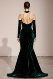 Mermaid Dark Green Halter Velvet Evening Dress
