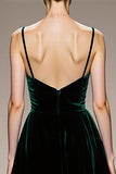 A-Line Dark Green Velvet Evening Dress with Slit