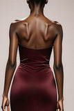 Mermaid Burgundy Strapless Satin Evening Dress with Slit