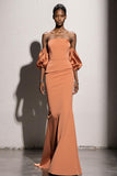 Orange Strapless Mermaid Long Evening Dress