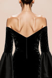 Black Mermaid Off the Shoulder Velvet Evening Dress With Slit
