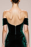 Dark Green Off the Shoulder Mermaid Velvet Evening Dress