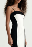 Black and White Spaghetti Straps Sheath Long Formal Dress