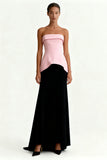 Black and Pink Strapless Sheath Long Formal Dress