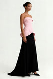 Black and Pink Strapless Sheath Long Formal Dress