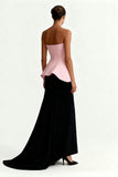 Black and Pink Strapless Sheath Long Formal Dress