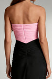 Black and Pink Strapless Ruched Sheath Long Formal Dress