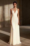 Ivory A-Line Halter Backless Long Formal Dress